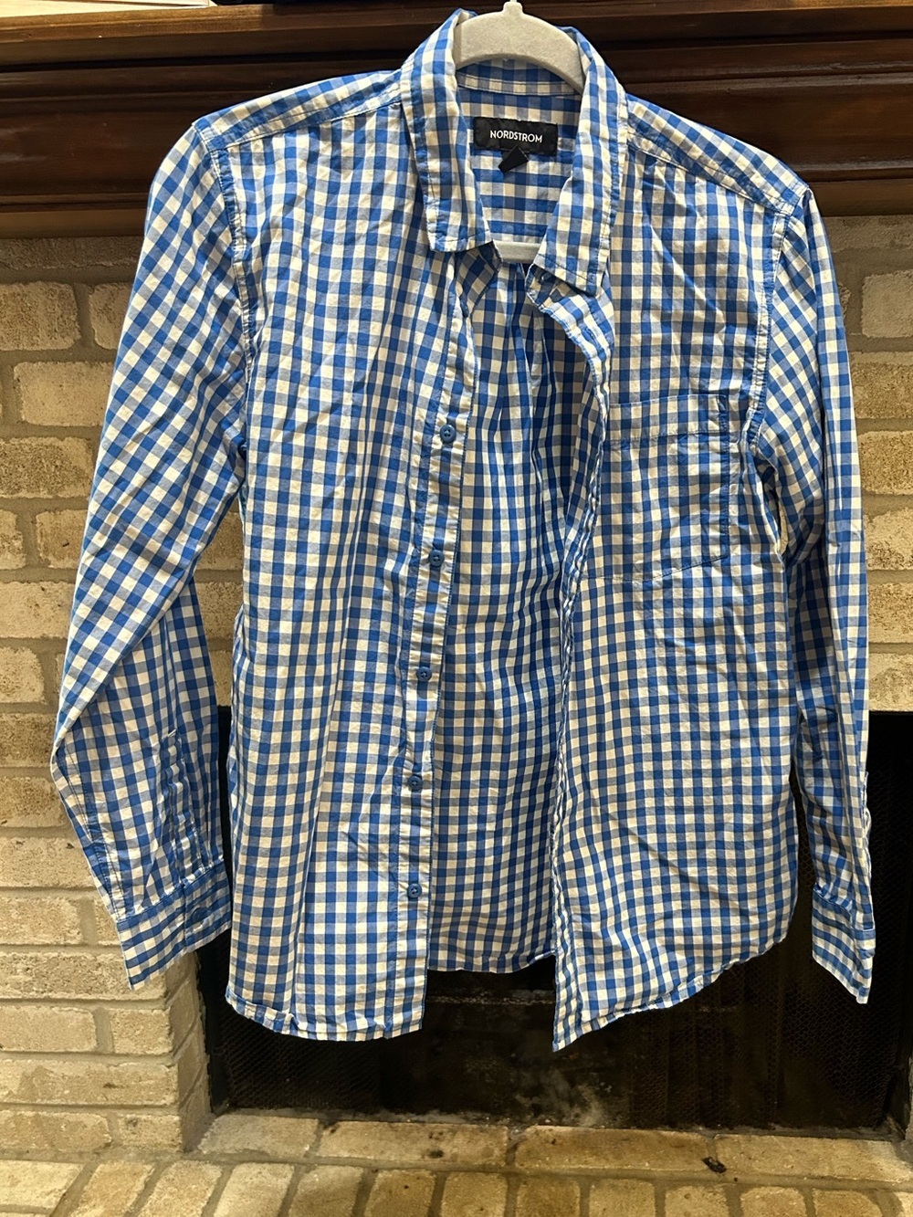 Nordstrom Blue and White Gingham Casual Button-Down Shirt EUC